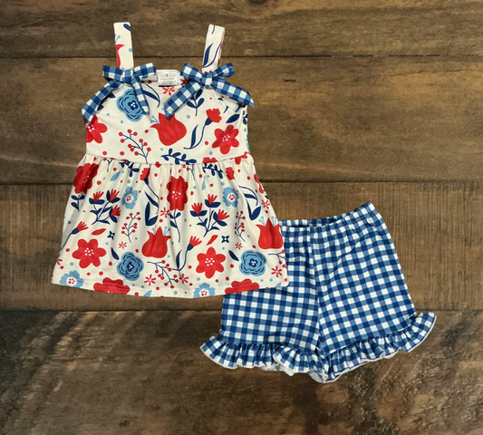 Red/White/Blue Floral and Checkered Tunic and Short Set