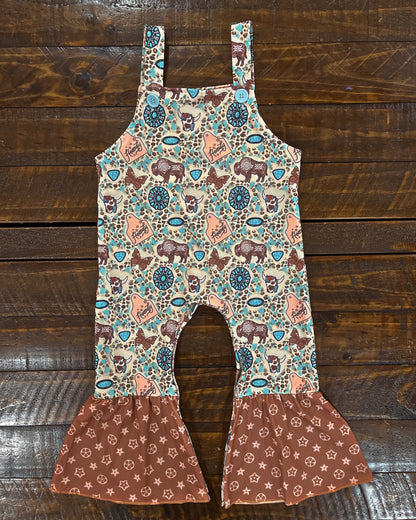 Concho and Cow Tag Printed Romper