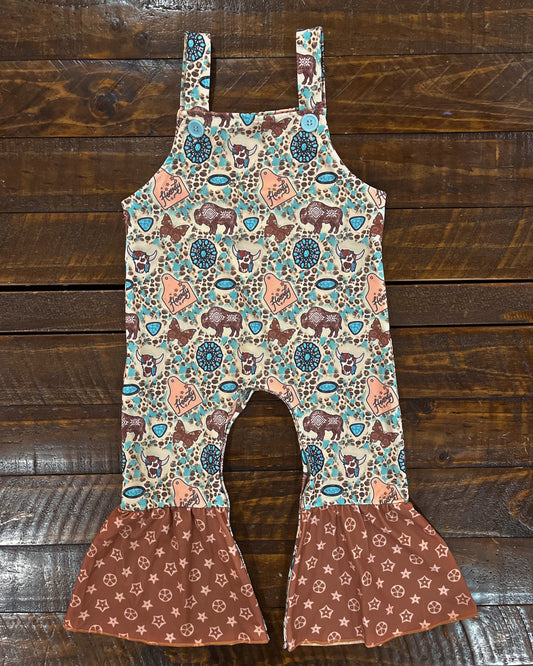 Concho and Cow Tag Printed Romper
