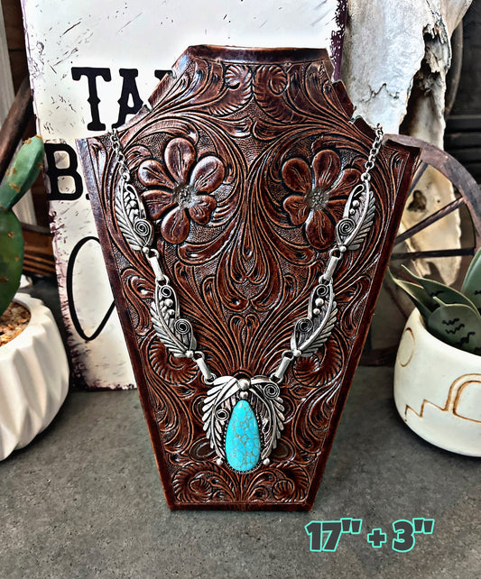 Turquoise/Leaf Necklace and Earring Set