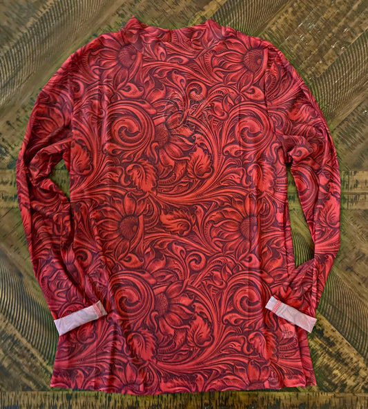 Red Tooled Mesh Top