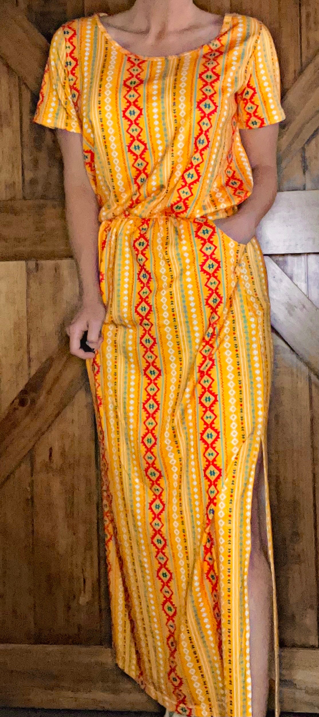 Long Yellow Aztec Dress