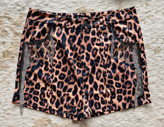 Leopard Fringe Shorts