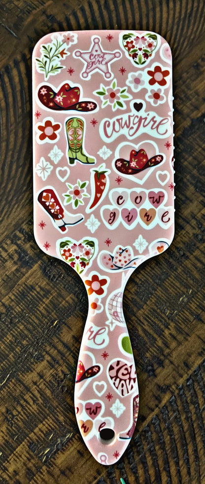 Western Print Paddle Hair Brushes