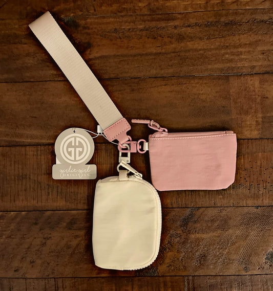 Girlie Girl Pink/White Double Pouch Wristlet