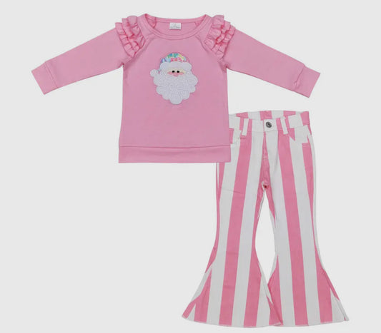 Pink Stripe Bells with Santa Top