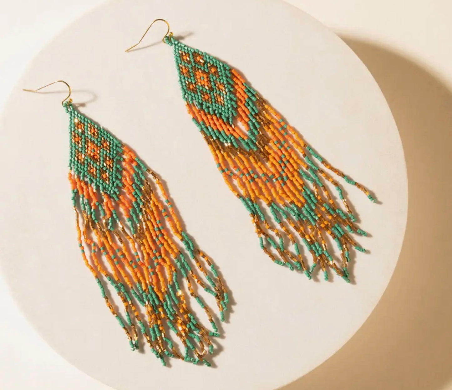 Gilded Coral Beaded Fringe Earrings