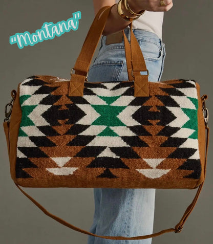“Montana” - Brown, Black, Green & White Western Weekend Bag