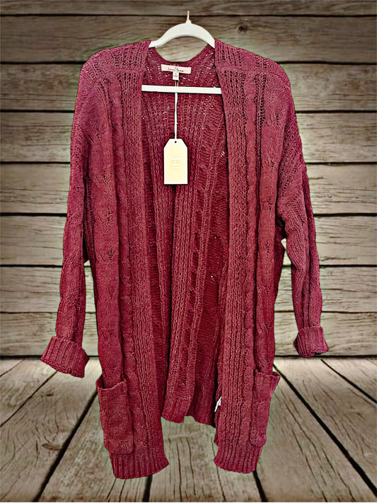 Mauve Cable Knit Cardigan