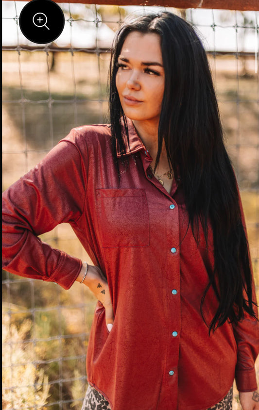 Red Soft Faux Leather Shacket/Top