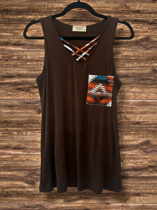 Brown and Aztec Print Tank Top