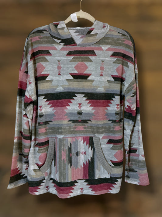 Pink/Burgundy/Gray Aztec Hoodie