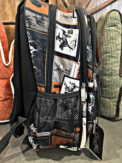 Black Boot Stitch Western Print Backpack