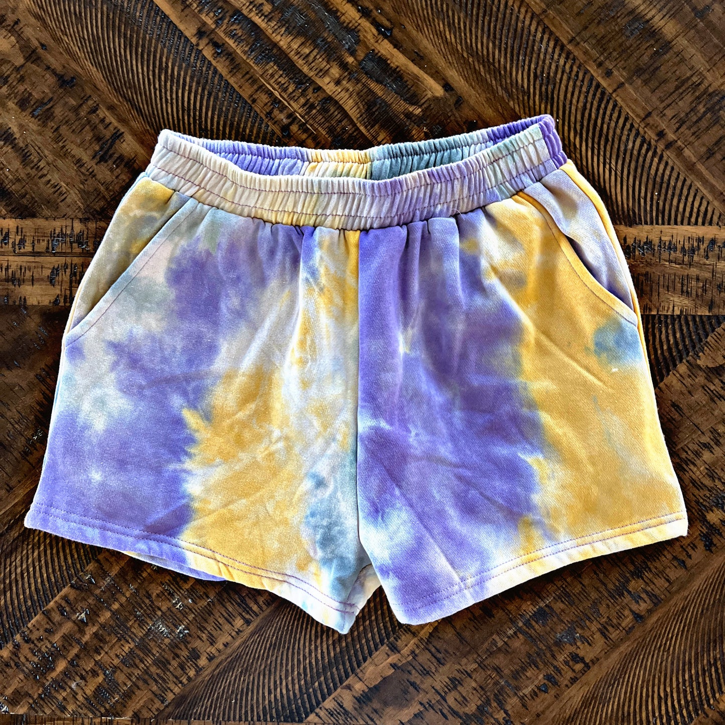 Purple/Yellow Tie-dye Shorts