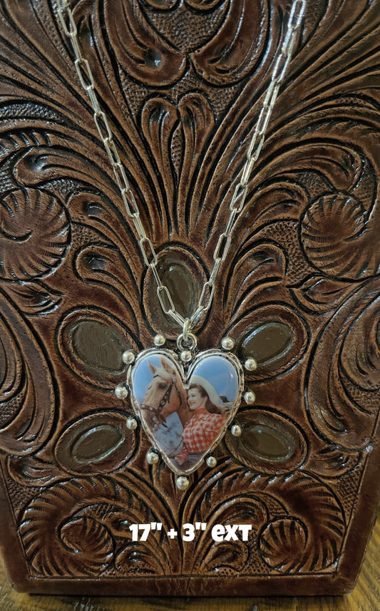 Blue Western Theme Heart Necklace