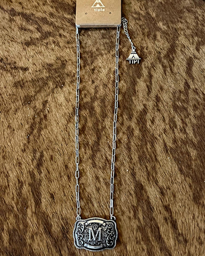 Silver Buckle Initial Necklace