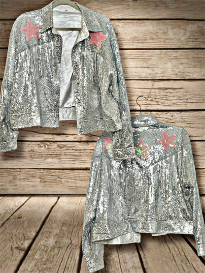 Silver/Star Sequin Fringe Jacket