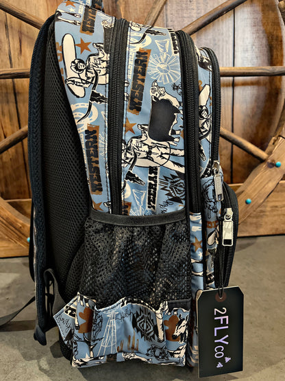 Slate Blue Western Print Backpack and Lunchbox