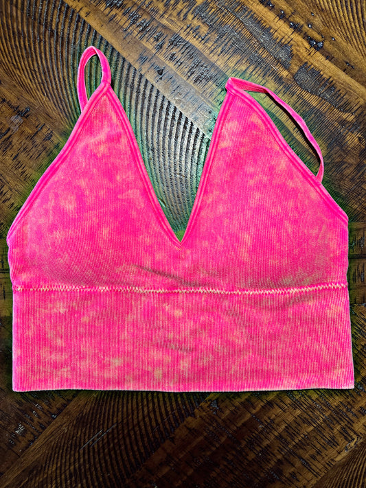 Hot Pink Washed Padded Bralette