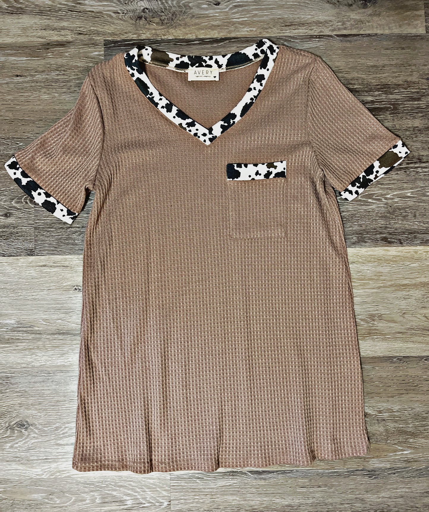 Mocha/Cow Print Waffle Top