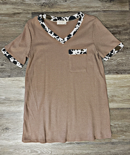 Mocha/Cow Print Waffle Top