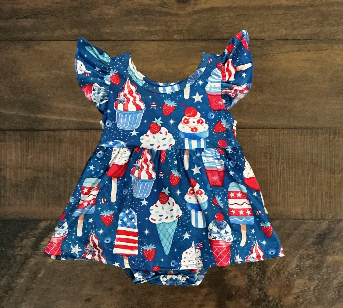 Red/White/ Blue Ice Cream Ruffle Onesie