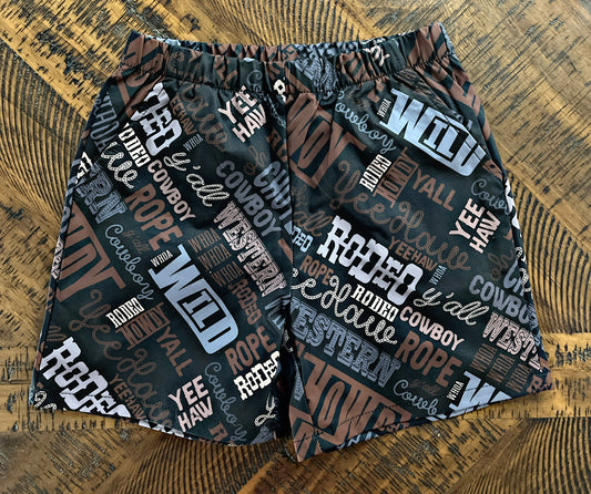 Boy’s Black Western Swim Trunks