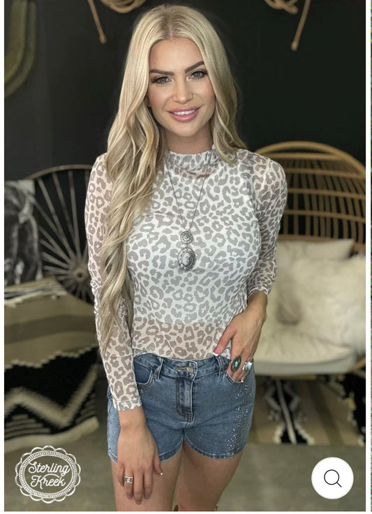 White Leopard Mesh Top