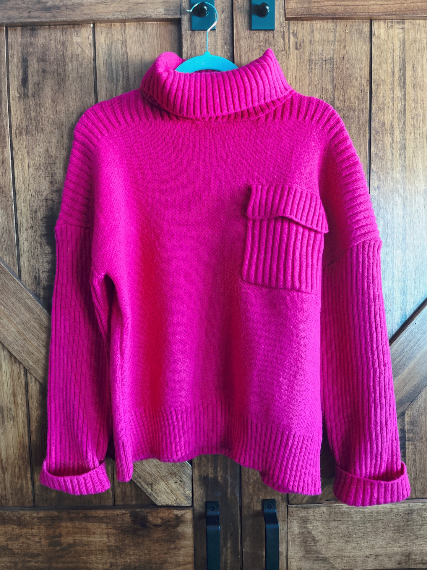 Hot Pink Turtleneck Sweater w Pocket