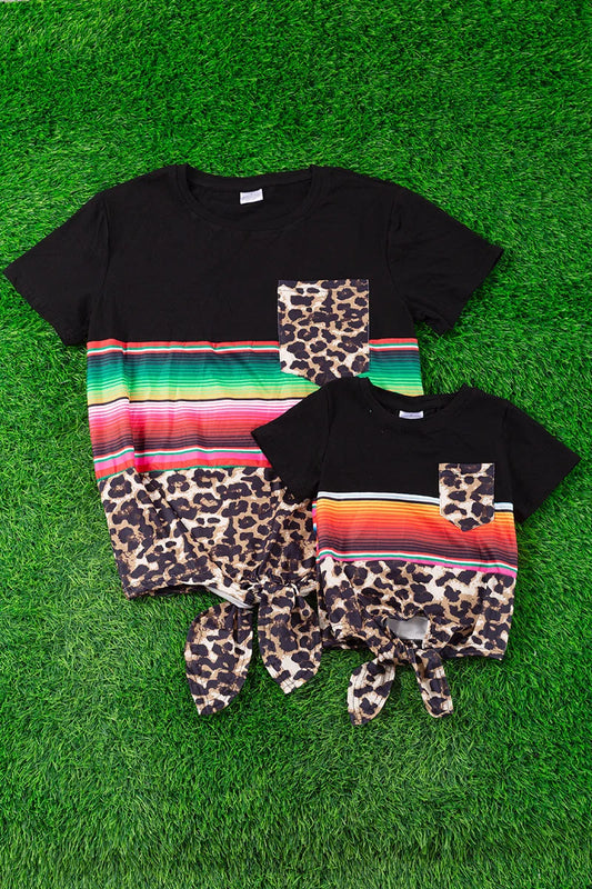 Front Tie Black/Serape/Animal Print Top