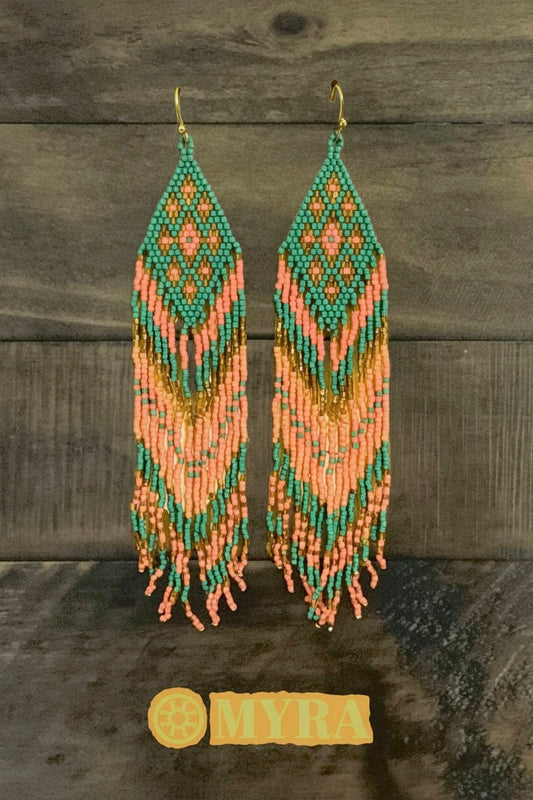 Gilded Coral Beaded Fringe Earrings