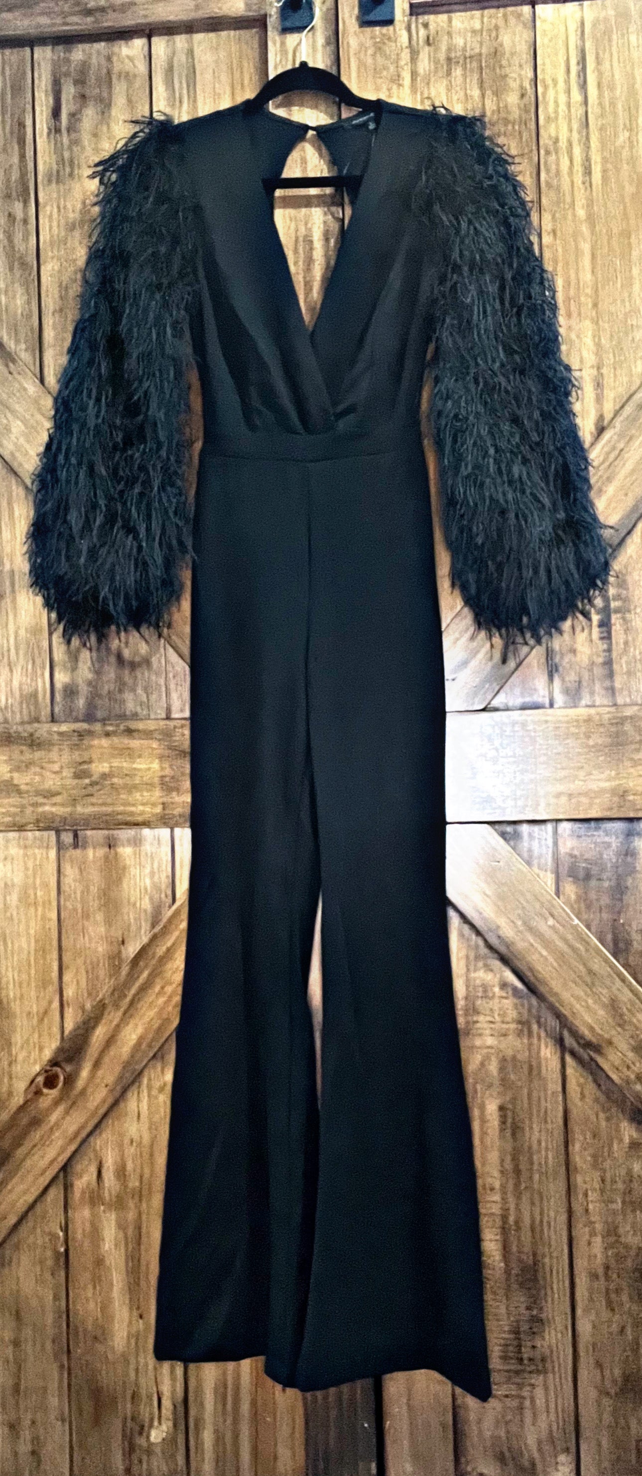 Black Feathered Jumpsuit