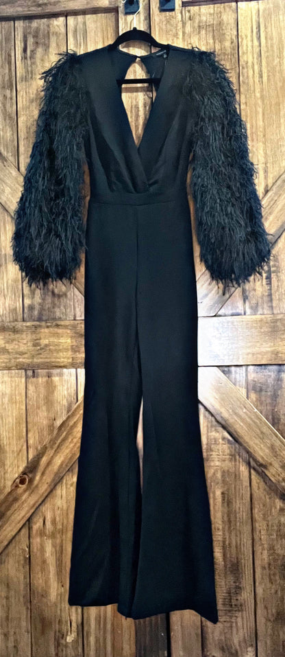 Black Feathered Jumpsuit