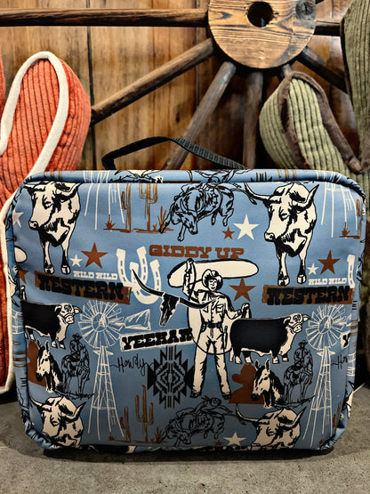 Slate Blue Western Print Backpack and Lunchbox