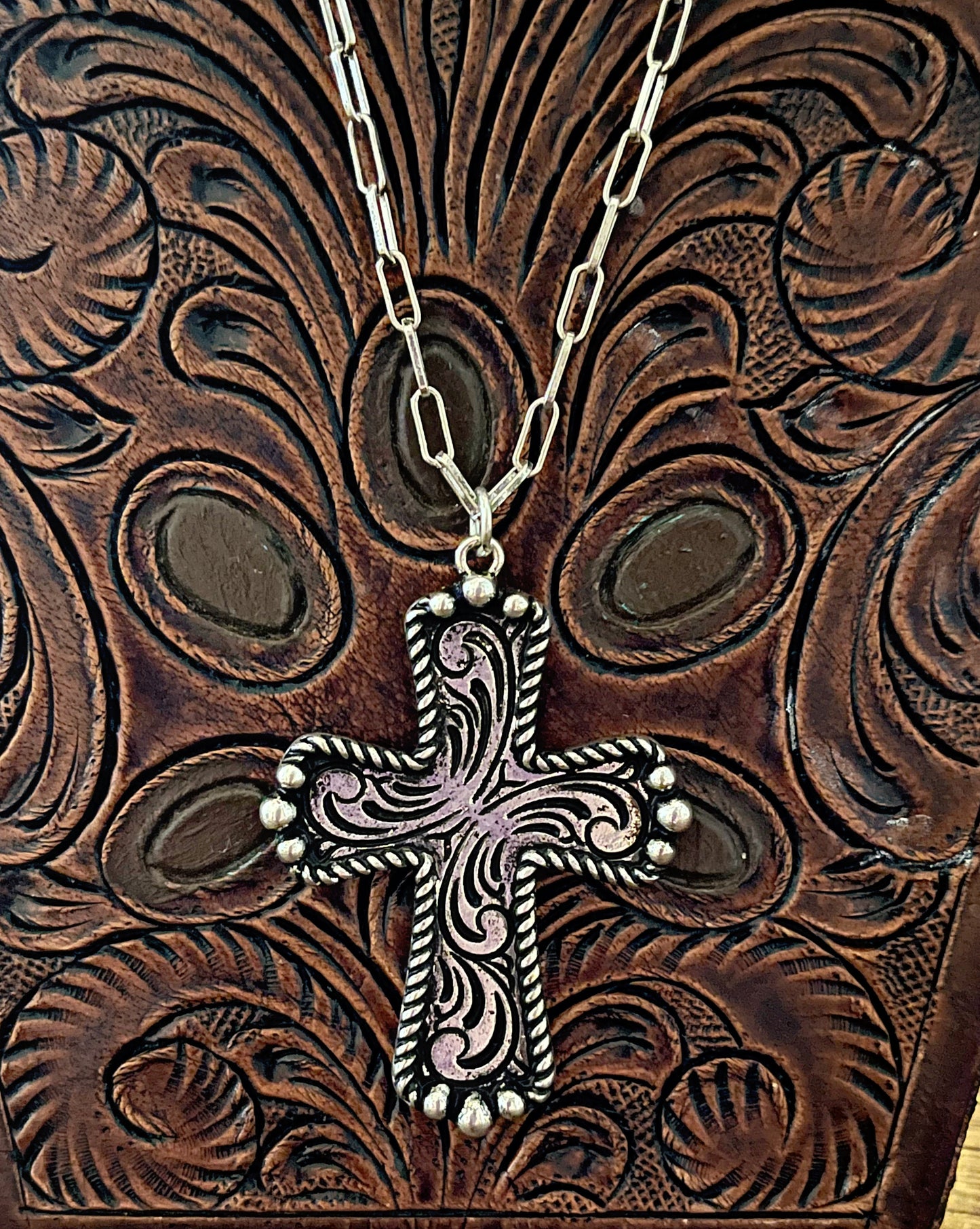 Tooled Cross Necklace