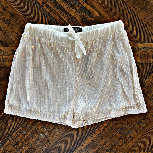 White Sequin Shorts