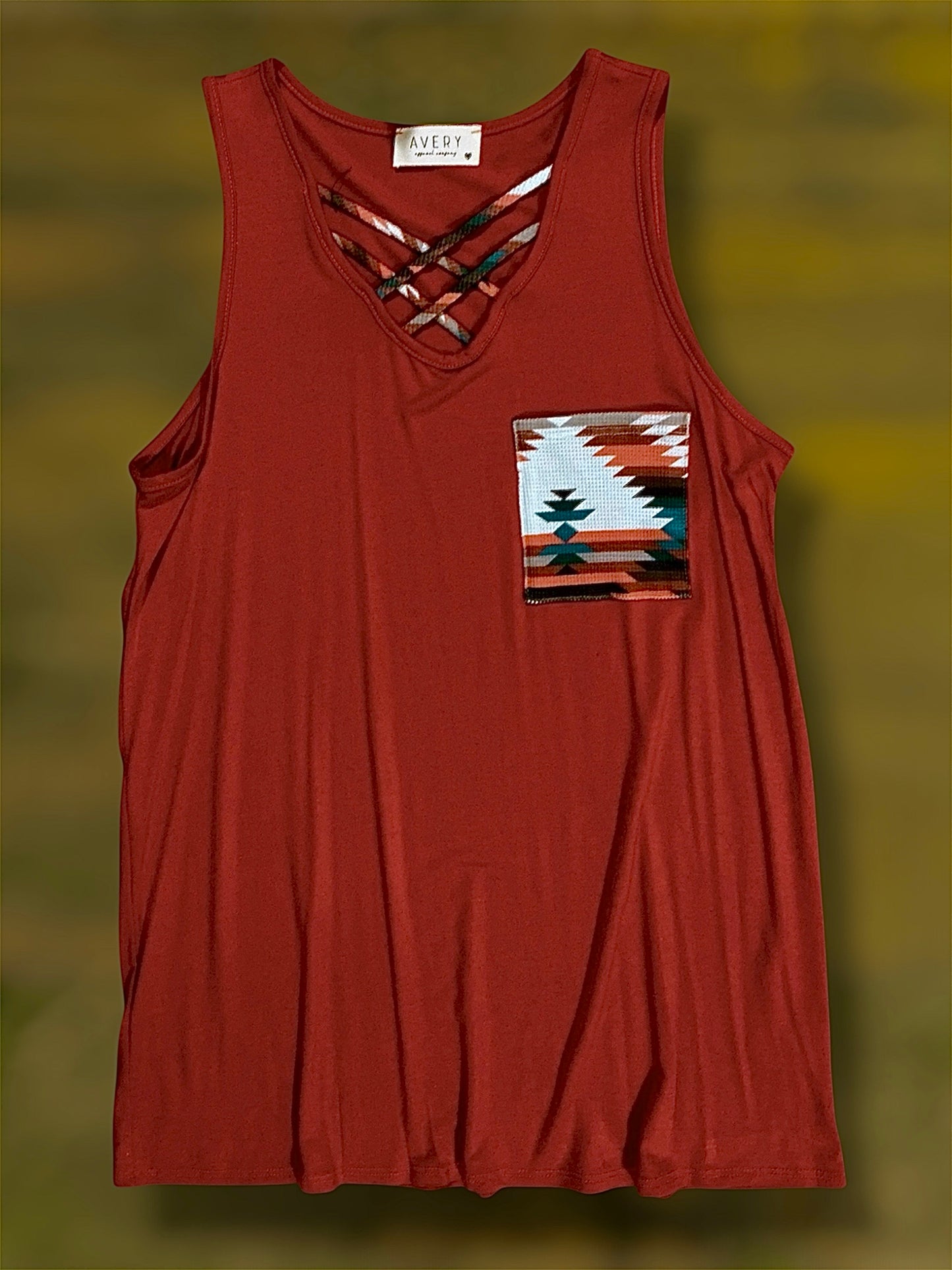 Rust and Aztec Print Tank Top