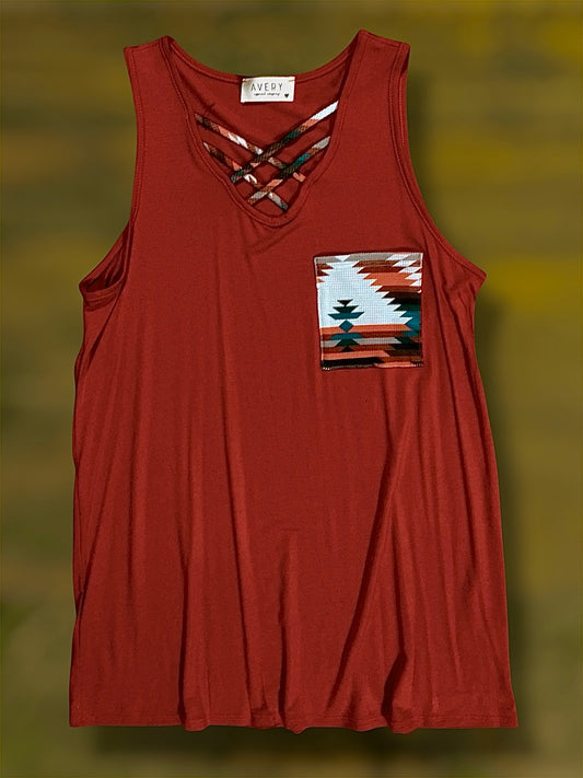Rust and Aztec Print Tank Top