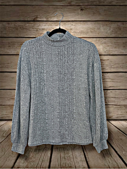 Gray Ribbed Mock Neck Top