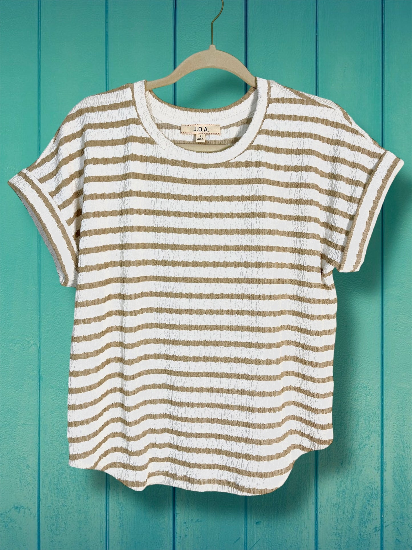 White and Khaki Striped Top