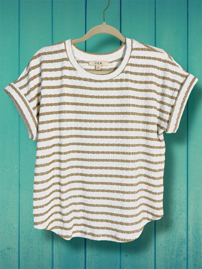White and Khaki Striped Top