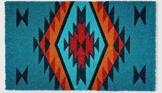 Teal Aztec Print Outside Coir Doormat