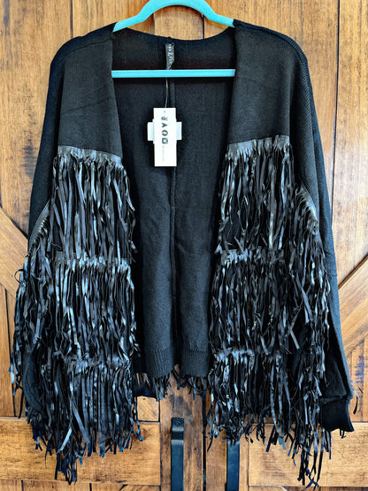 Black Fringed Cardigan