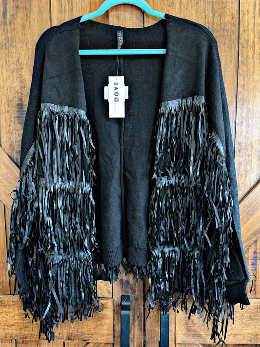 Black Fringed Cardigan