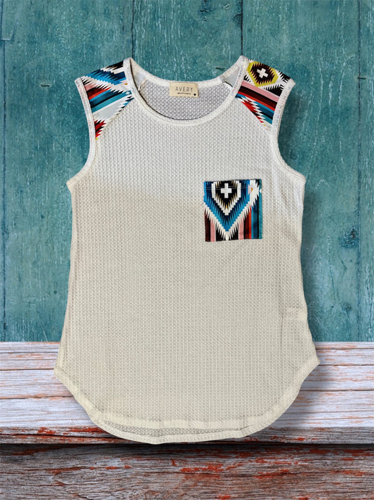 White Aztec Print Top