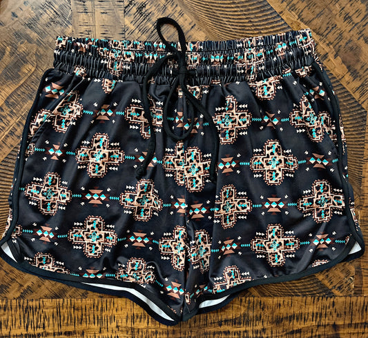 Black/Leopard/Southwest Print Shorts