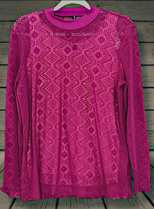 Pink Aztec Mesh Top with Under Shirt
