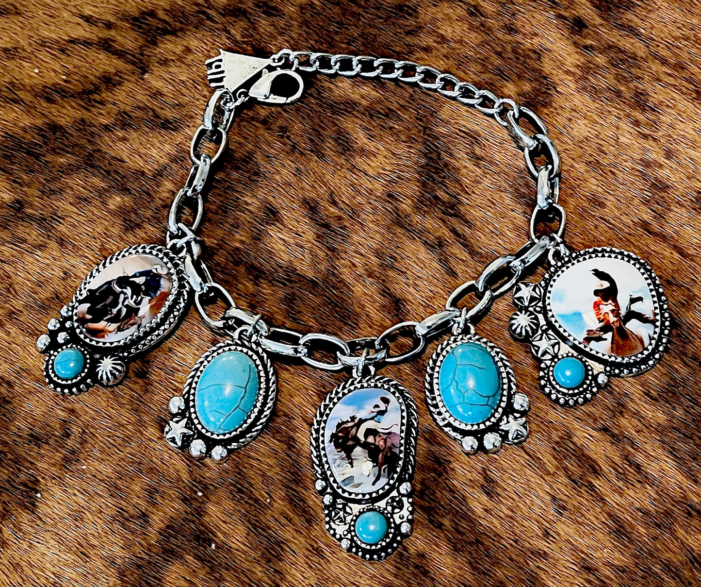 Turquoise and Western Scene Charm Bracelet