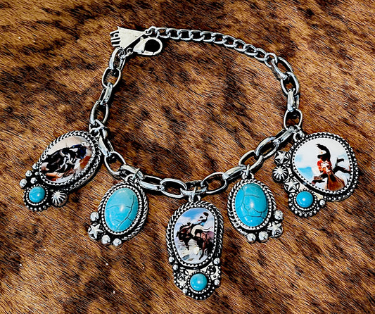 Turquoise and Western Scene Charm Bracelet