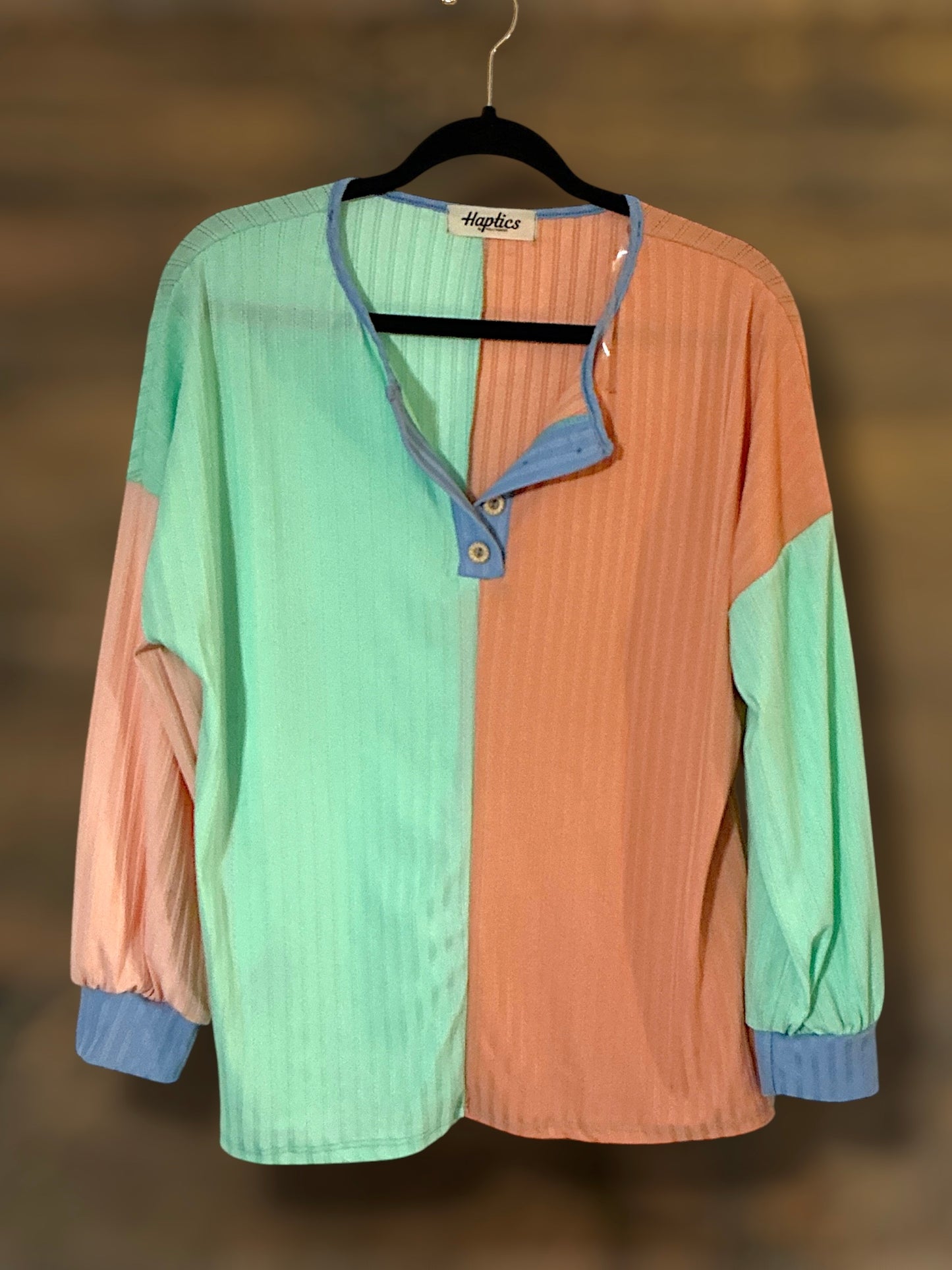 Mint/Orange Color Block Long Sleeve Top